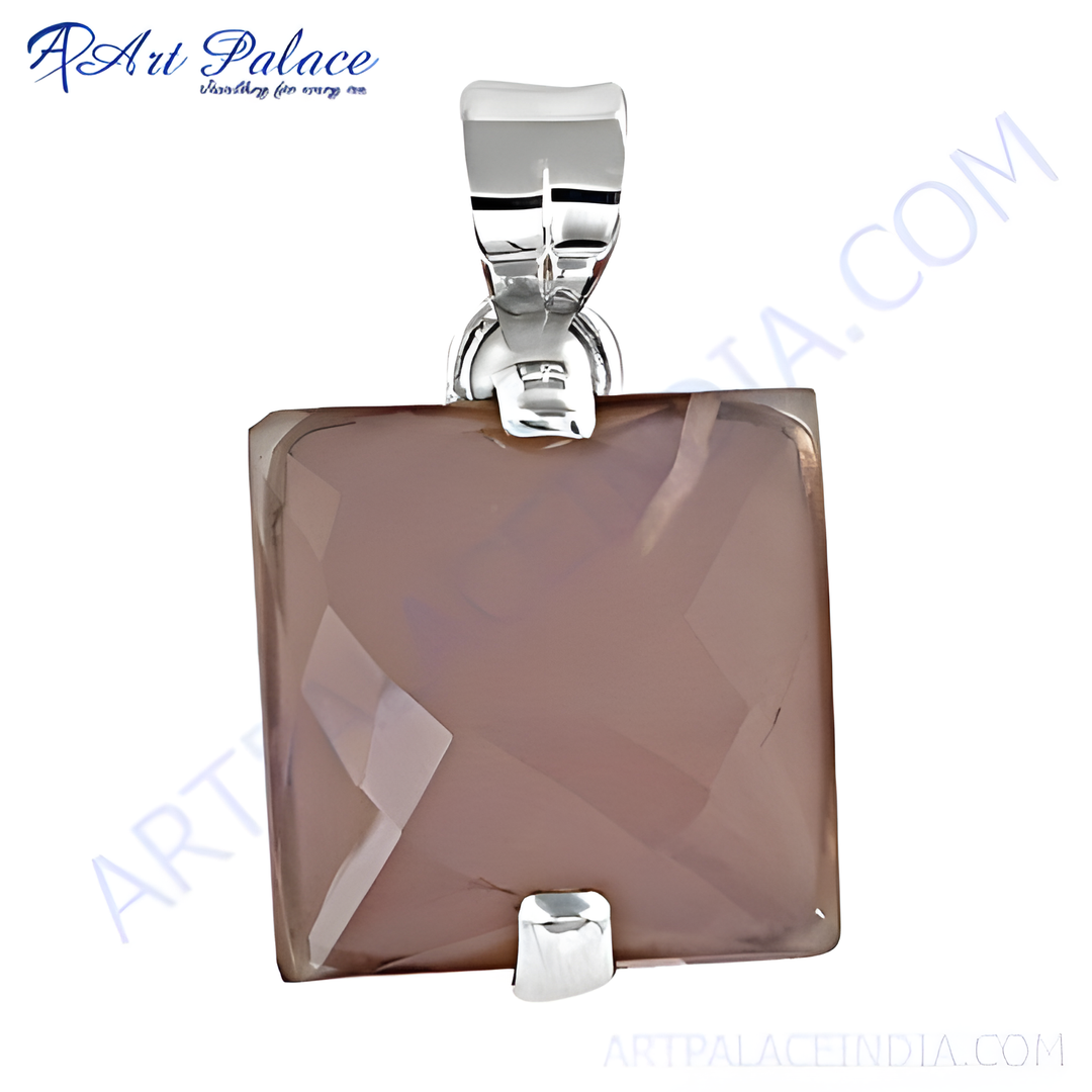 Square-cut gemstone pendant in silver setting, perfect for everyday wear. Features a unique, faceted design, making it a dazzling display.