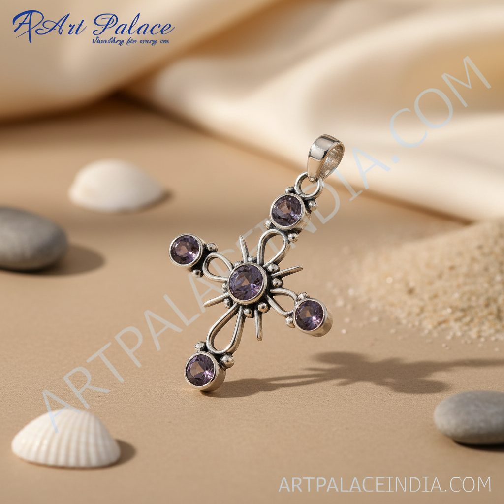 Colgante de cruz de amatista en plata 925 para mujer | Joyería con piedras preciosas