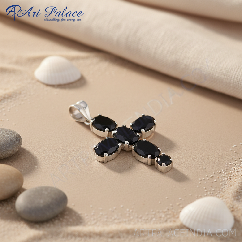 925 Silver Black Onyx Cross Pendant for Women | Gemstone Jewelry