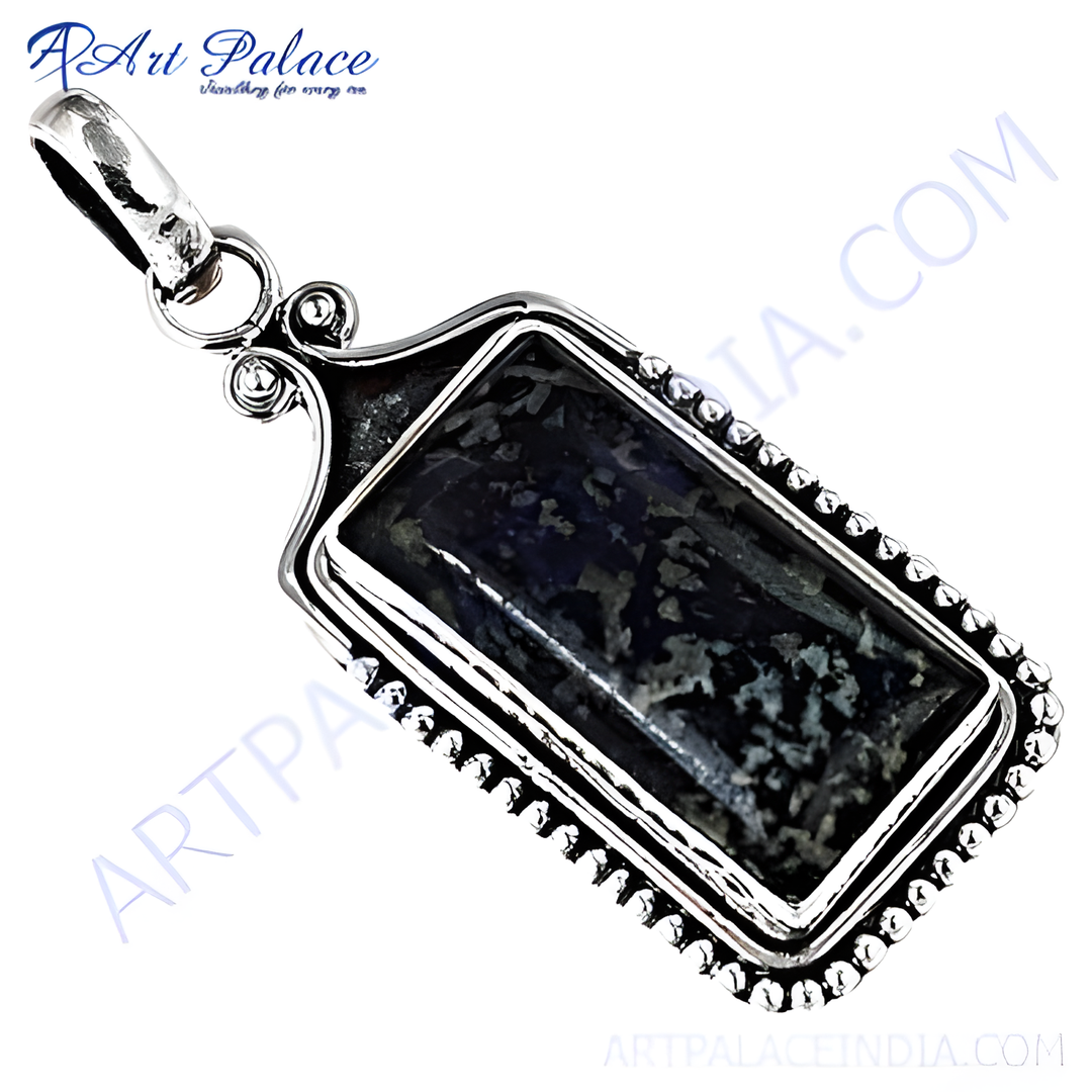 925 sterling silver pendant necklace with a rectangular blue stone setting, perfect for women