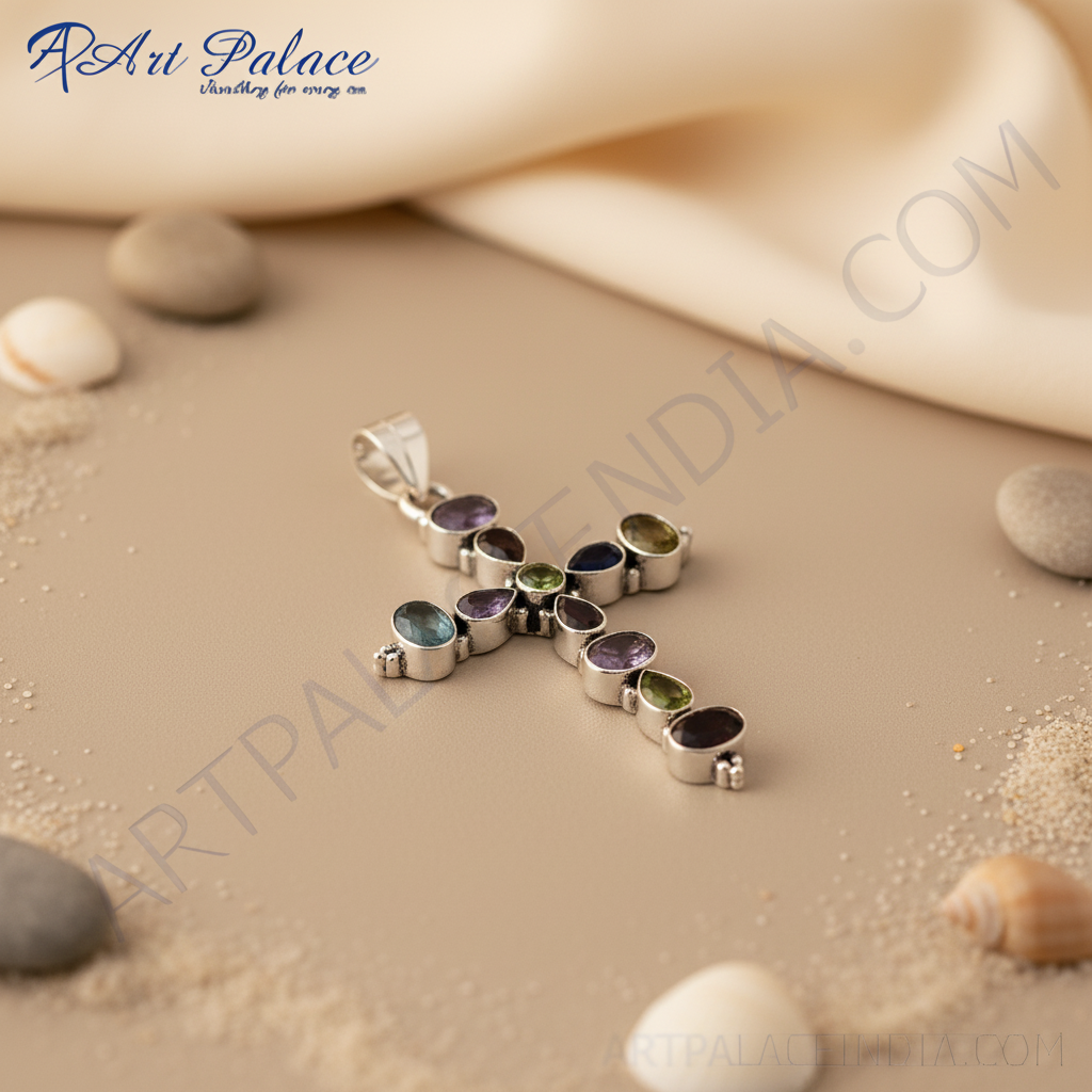 925 Sterling Silver Gemstone Cross Pendant for Women | Gift Jewelry