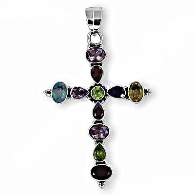 925 Sterling Silver Gemstone Cross Pendant for Women | Gift Jewelry