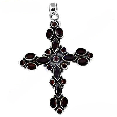 925 Sterling Silver Garnet Cross Pendant Necklace for Women