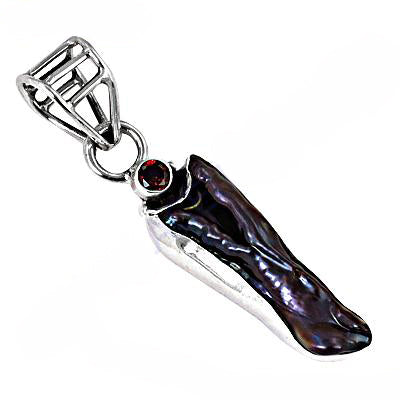 925 Silver Black Pearl & Garnet Pendant | Women's Necklace