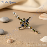 Load image into Gallery viewer, 925 Silver Cross Pendant with Gemstones for Women | Gift
