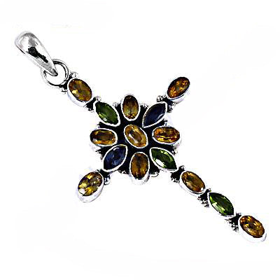 925 Silver Cross Pendant with Gemstones for Women | Gift