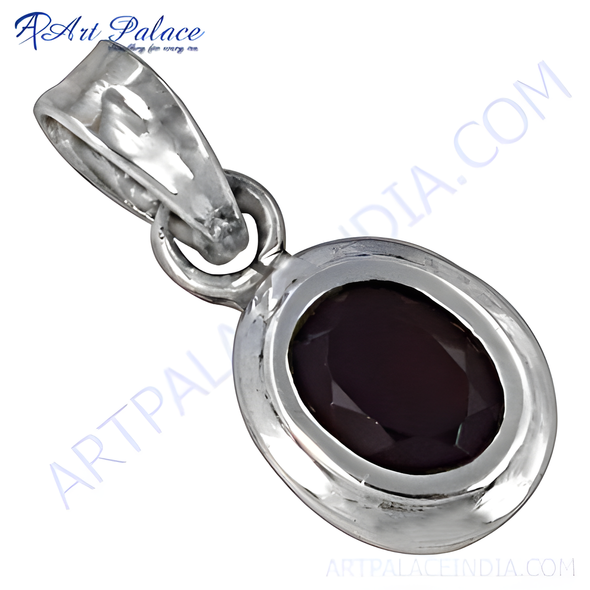 925 sterling silver oval garnet pendant