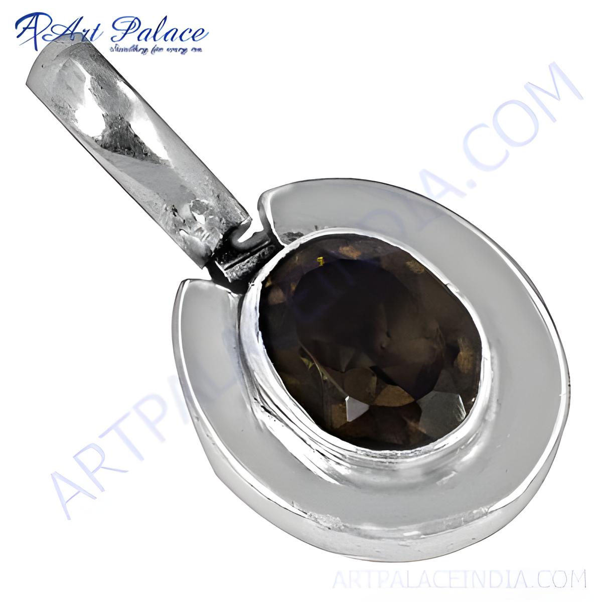 925 sterling silver pendant with oval shaped smoky quartz gemstone