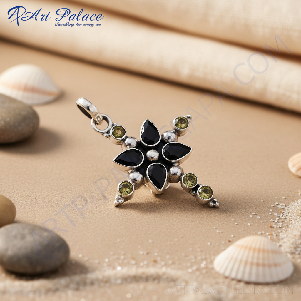 925 Silver Onyx & Citrine Pendant for Women | Gemstone Jewelry