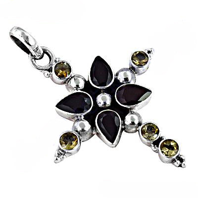 925 Silver Onyx & Citrine Pendant for Women | Gemstone Jewelry