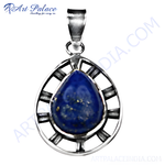 Load image into Gallery viewer, 925 sterling silver teardrop pendant with a vibrant blue lapis lazuli gemstone center
