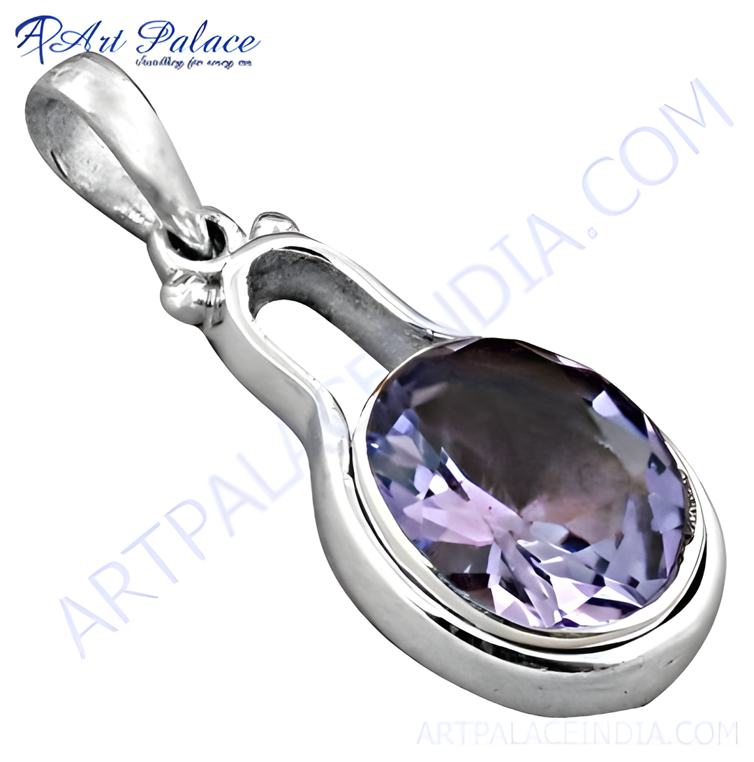 925 sterling silver iolite gemstone pendant, oval-cut purple stone, women's jewelry, everyday wear