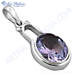 Load image into Gallery viewer, 925 sterling silver iolite gemstone pendant, oval-cut purple stone, women's jewelry, everyday wear
