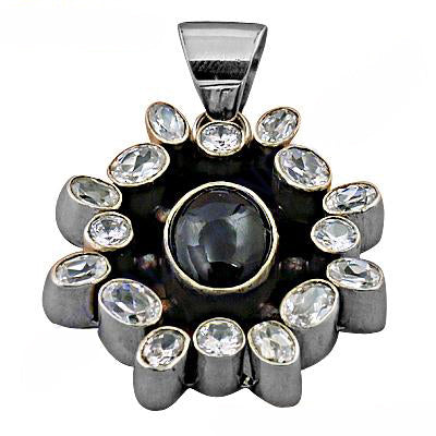 Oxidized Silver Pendant with Black Onyx & CZ | Women's Jewelry