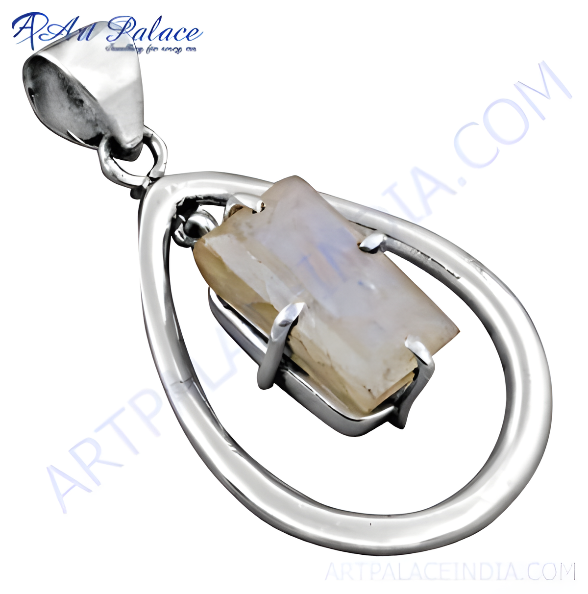 925 sterling silver moonstone pendant, rectangle stone, silver chain for women