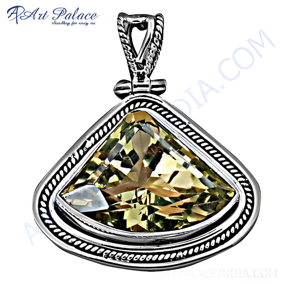 Sterling silver triangle pendant with citrine gemstone center, gold plating color