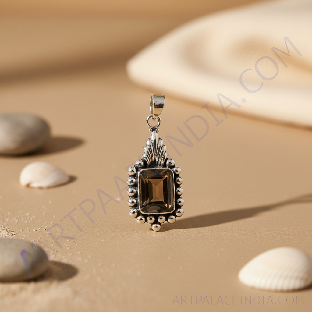 925 silver smoky quartz pendant for women | gemstone jewelry