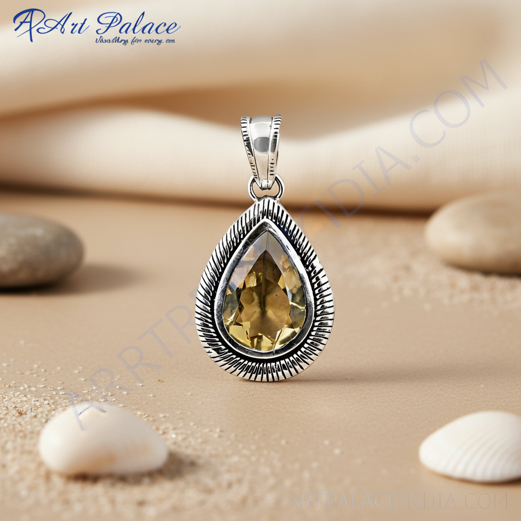 925 Silver Citrine Teardrop Pendant | Women's Gemstone Jewelry