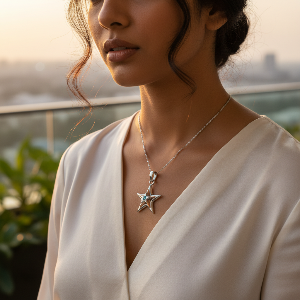 Colgante de estrella de plata 925 con piedra preciosa para mujer