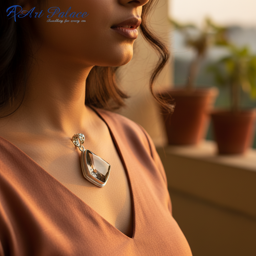 Colgante de cuarzo rutilado en plata 925 para mujer | joyería con piedras preciosas
