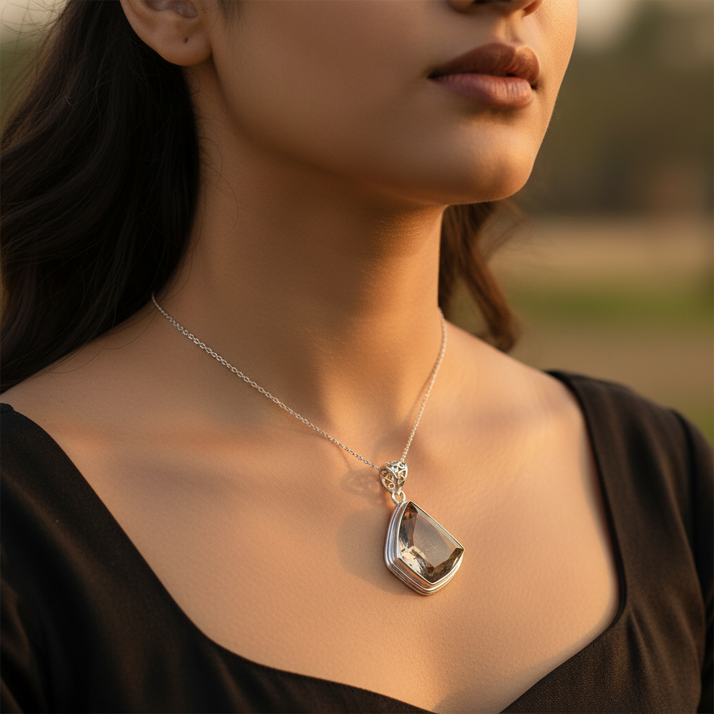 925 Silver Rutilated Quartz Pendant for Women | Gemstone Jewelry