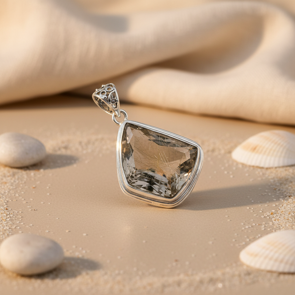 925 Silver Rutilated Quartz Pendant for Women | Gemstone Jewelry
