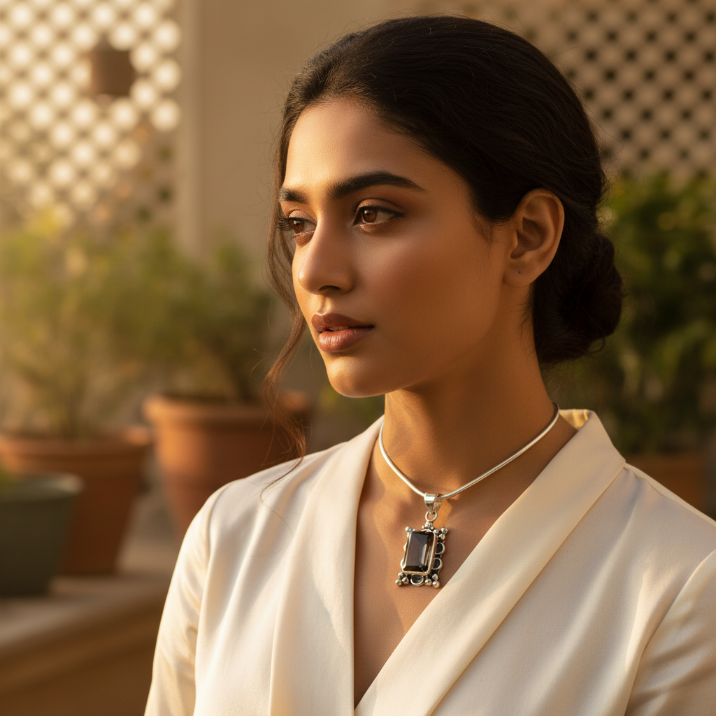 Colgante de cuarzo ahumado en plata 925 para mujer | joyería con piedras preciosas