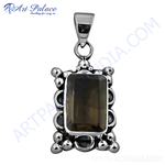 Load image into Gallery viewer, 925 sterling silver pendant with a large rectangular smoky quartz gemstone in a silver setting.
