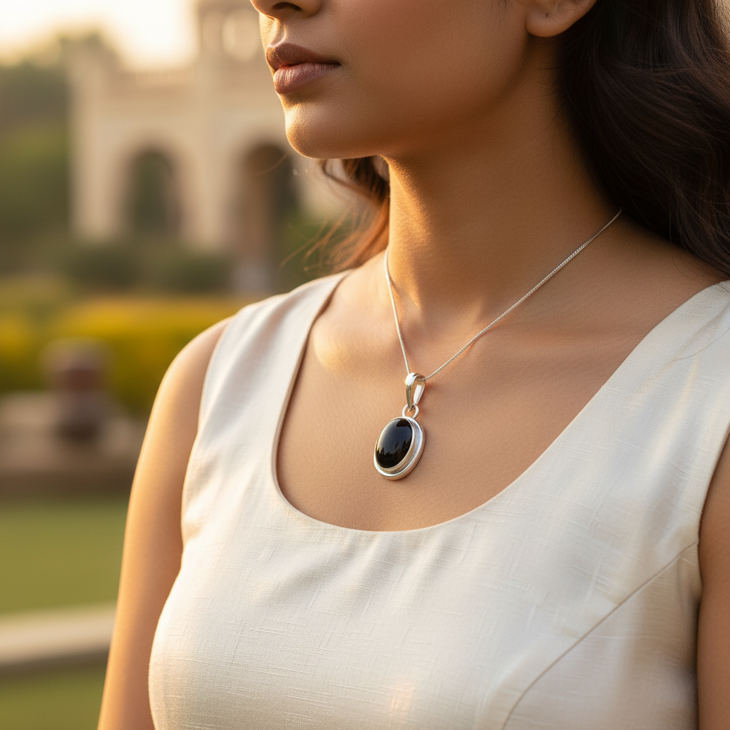 925 Silver Black Onyx Oval Pendant for Women | Gemstone Jewelry