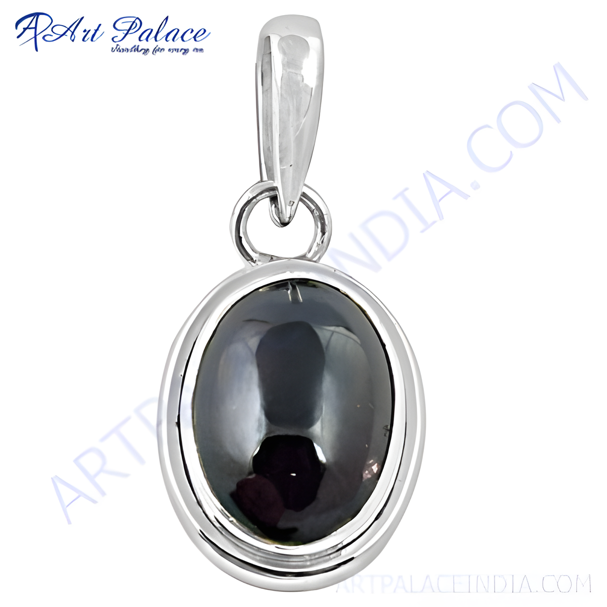 925 sterling silver oval pendant with a polished black onyx gemstone