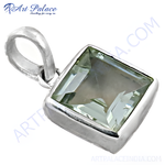 Load image into Gallery viewer, 925 sterling silver pendant with a square-cut green amethyst gemstone.
