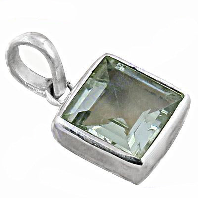 925 Silver Green Amethyst Pendant | Square Cut | For Women