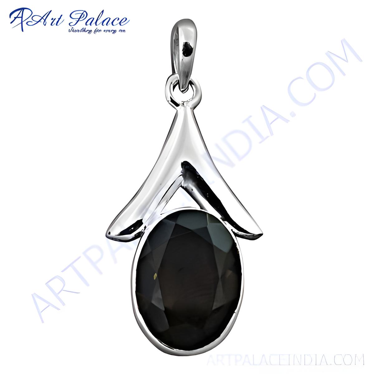 925 sterling silver pendant with a large black onyx gemstone in an oval shape