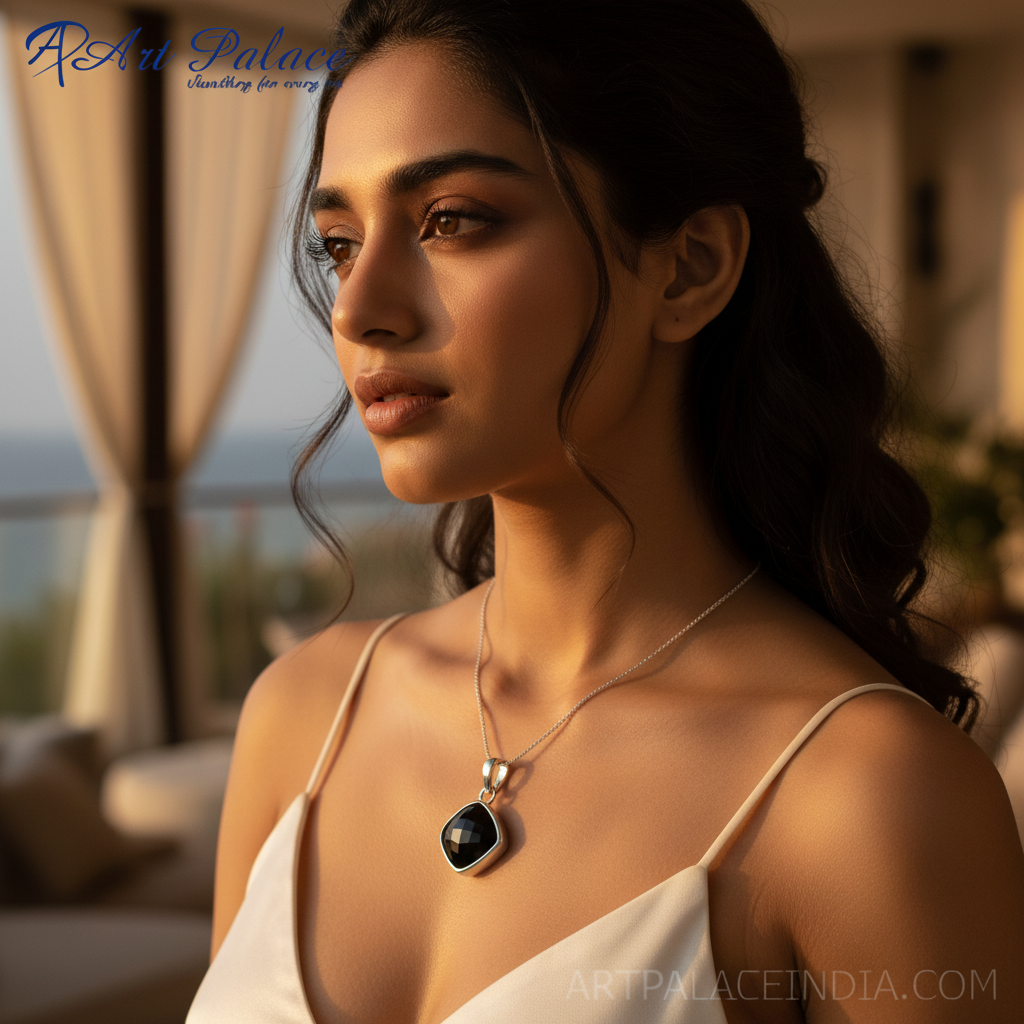 925 Silver Black Onyx Cushion Cut Pendant | Women's Jewelry