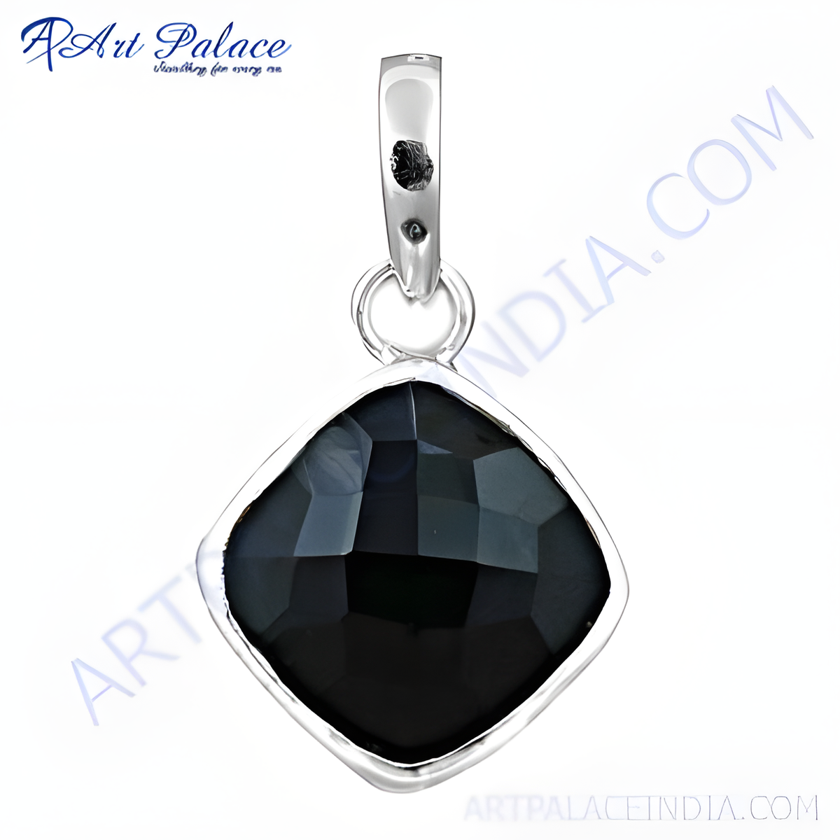 925 sterling silver pendant with a cushion cut black onyx gemstone, perfect for women's jewelry
