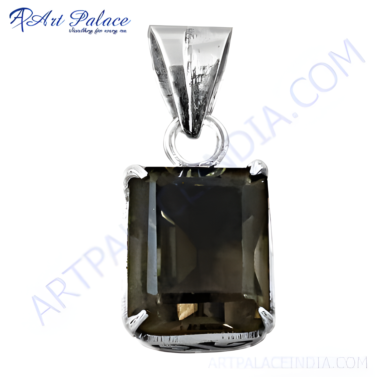 925 sterling silver smoky quartz pendant with a rectangular dark gray gemstone