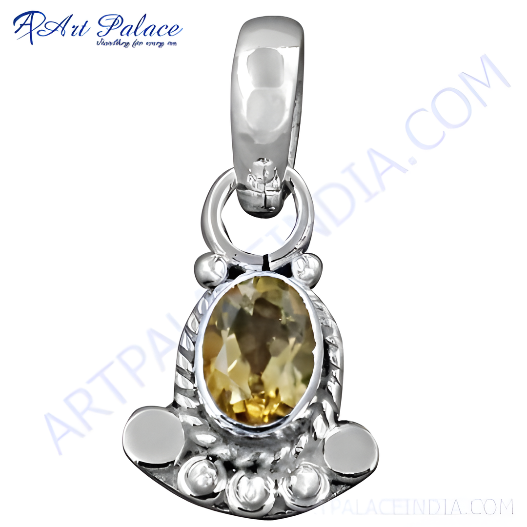 925 sterling silver citrine pendant, featuring an oval-cut yellow gemstone, perfect for necklace.
