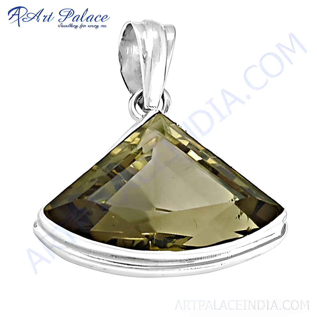 925 sterling silver teardrop pendant with a yellow-brown citrine gemstone.