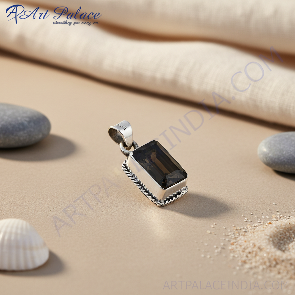 925 silver smoky quartz pendant | rectangle cut | for women