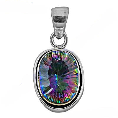 925 Silver Mystic Topaz Oval Pendant Necklace for Women