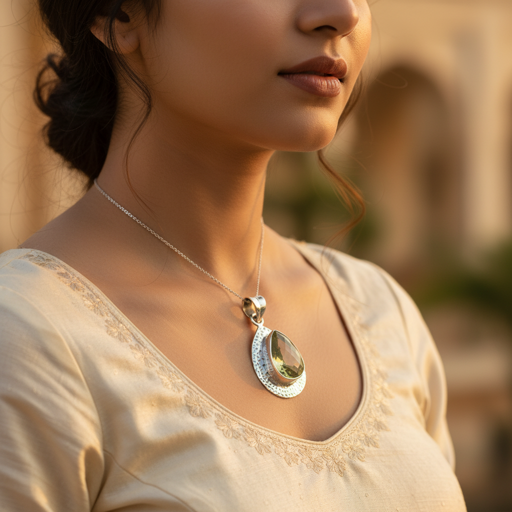 925 Silver Citrine Teardrop Pendant for Women | Gemstone Jewelry