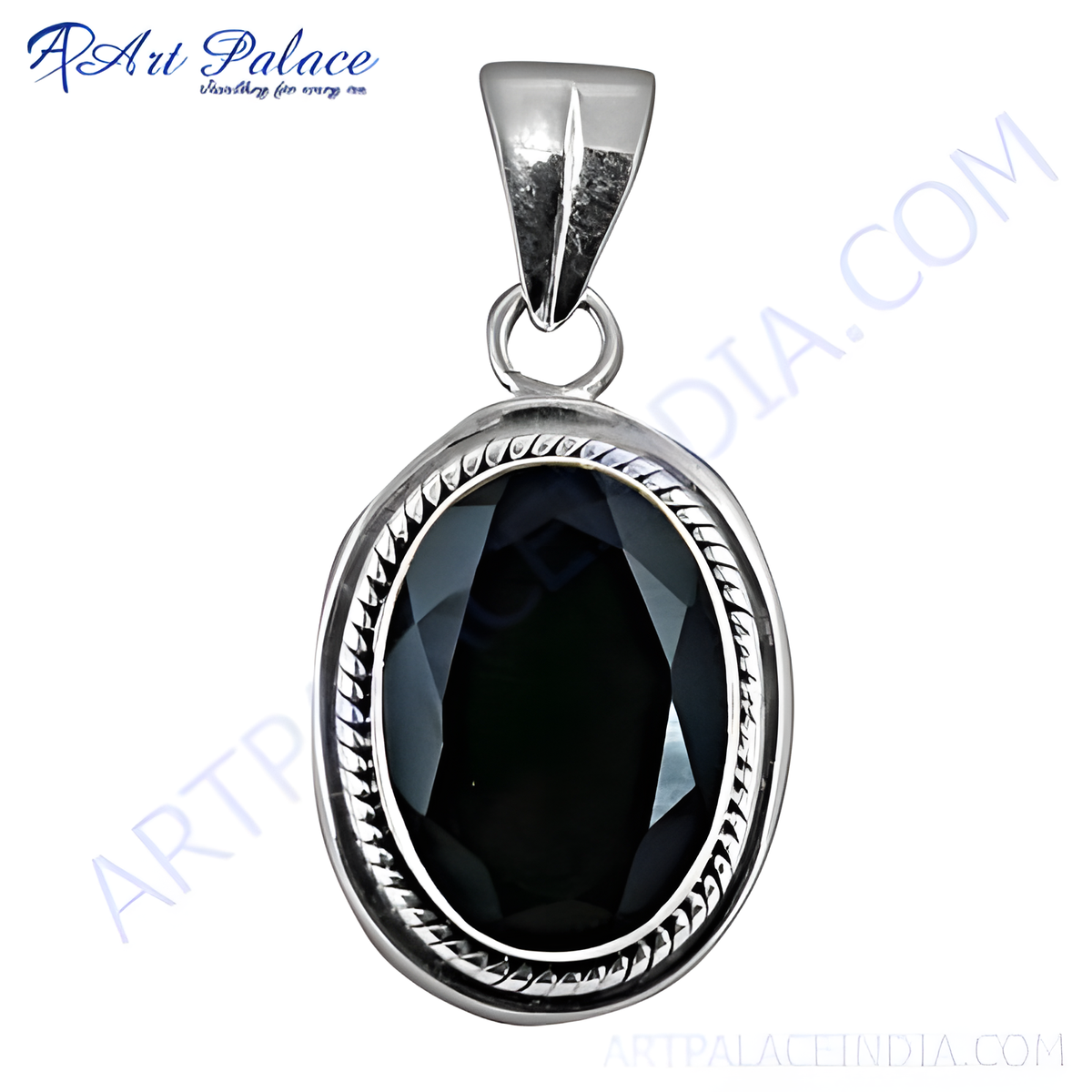 925 sterling silver oval pendant with a faceted black onyx gemstone center