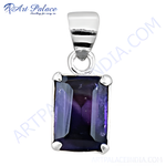 Load image into Gallery viewer, 925 sterling silver iolite pendant with a rectangular purple gemstone. Silver pendant for women.
