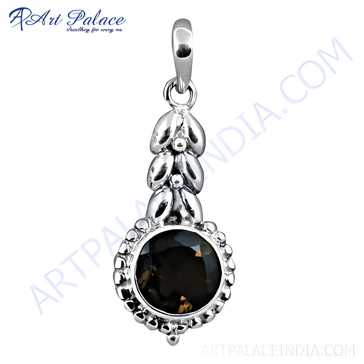 925 sterling silver smoky quartz pendant with a dark brown gemstone