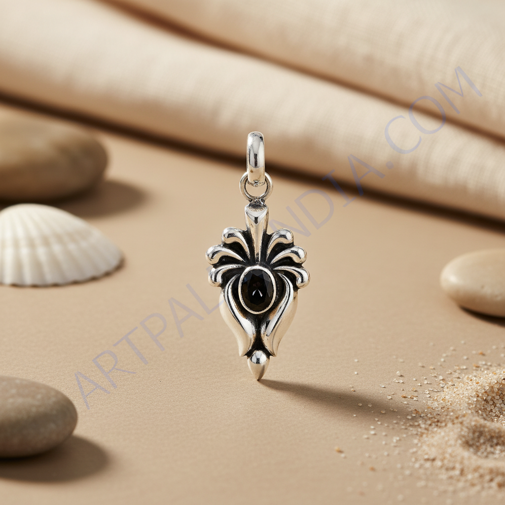 925 silver black stone pendant for women | daily wear gift