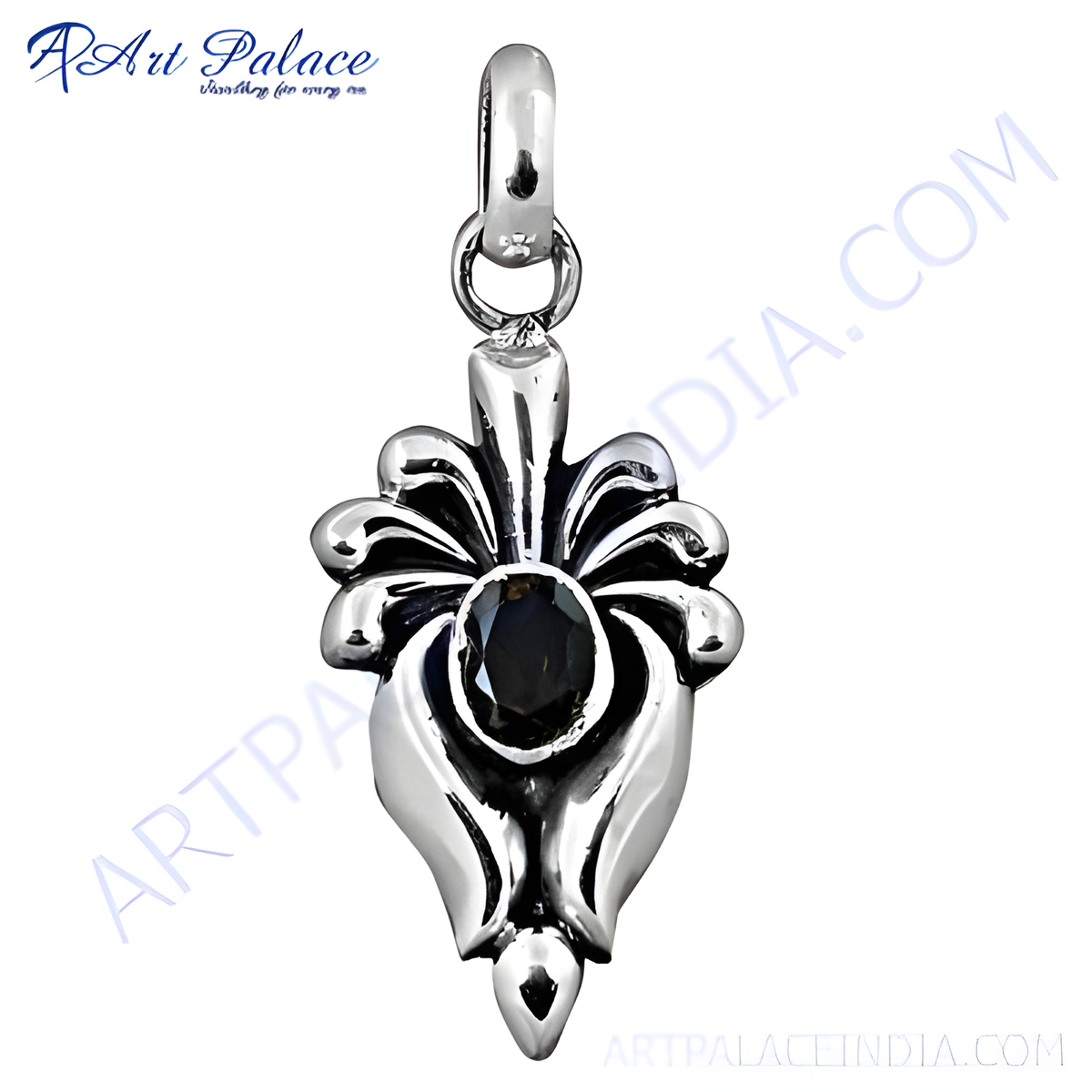 925 sterling silver pendant with a black gemstone center, elegant and stylish jewelry