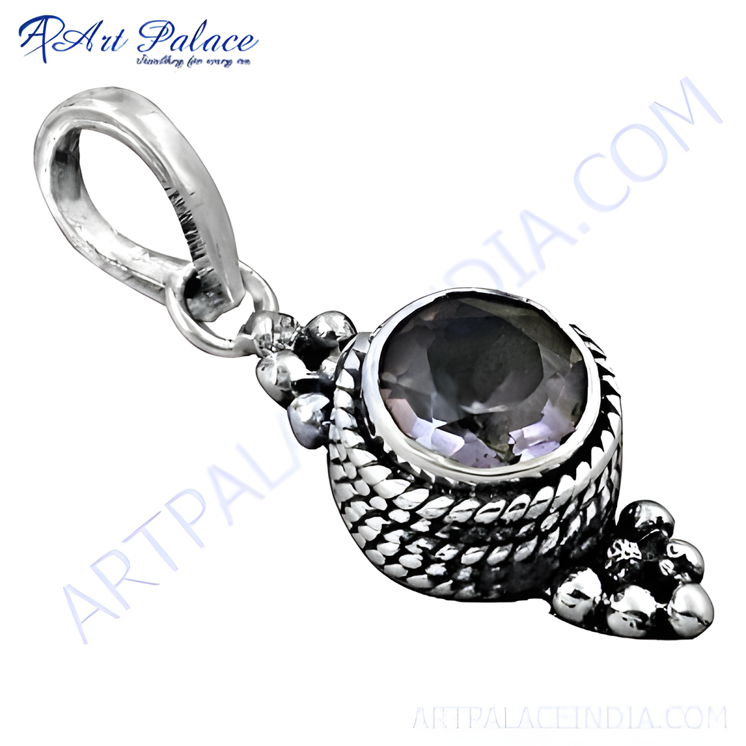 925 sterling silver amethyst pendant, featuring a round purple gemstone, elegant jewelry for women.