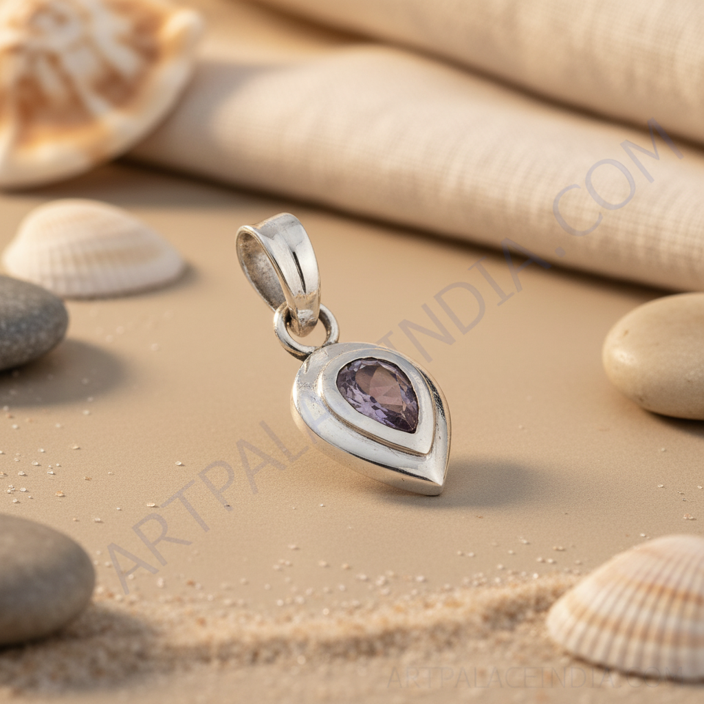 Colgante de lágrima de amatista en plata 925 | regalo de joyería para mujer