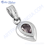 Load image into Gallery viewer, 925 sterling silver teardrop pendant with a purple amethyst gemstone center
