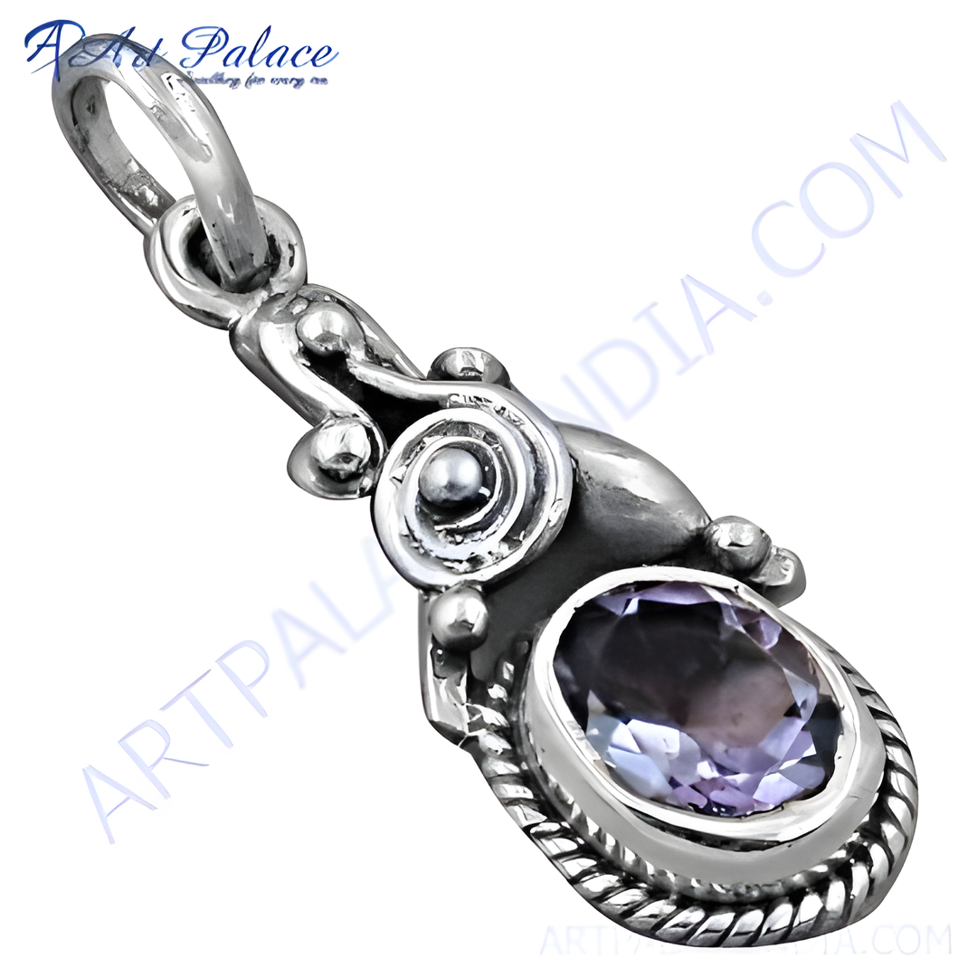 925 sterling silver amethyst pendant with oval purple gemstone set in intricate design